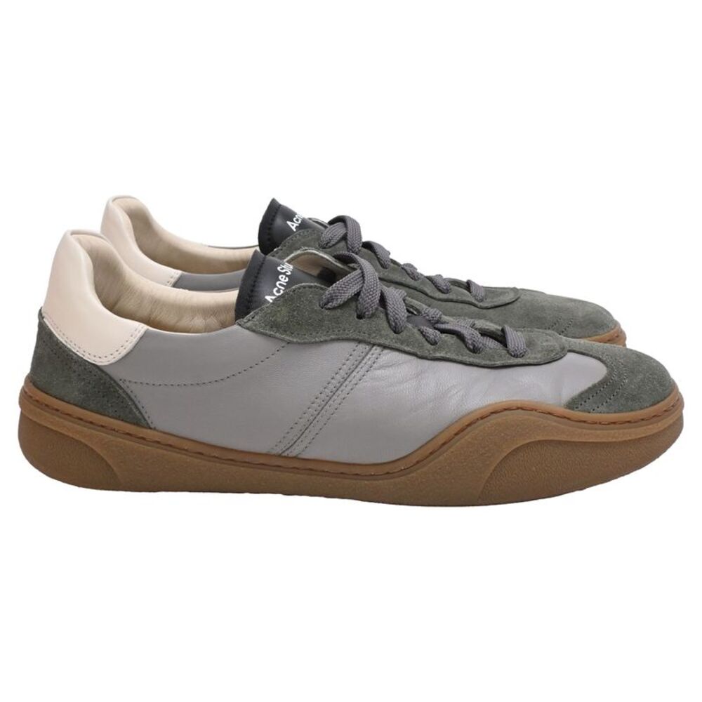 Acne Studios Bars Low-Top Sneakers in Grey Leather and Suede